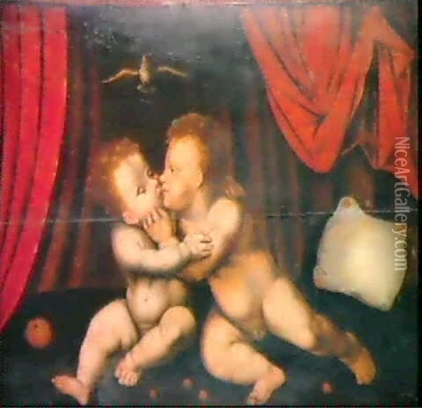 Christus Un Djohannes Als Kinder Oil Painting - Joos Van Cleve