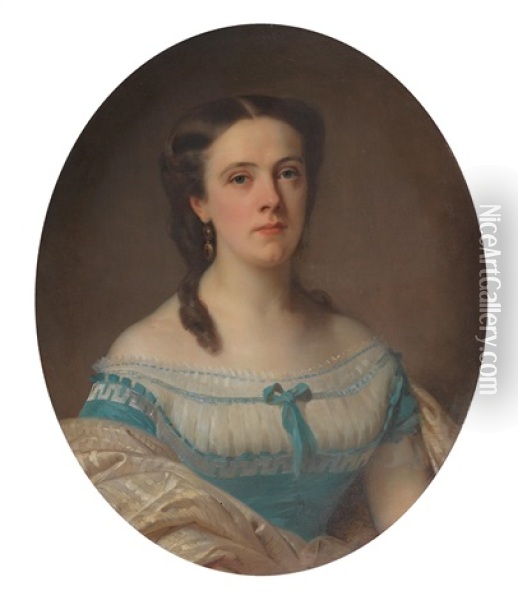 Portrait Of A Lady In A Blue Dress Oil Painting - Franz Xaver Winterhalter