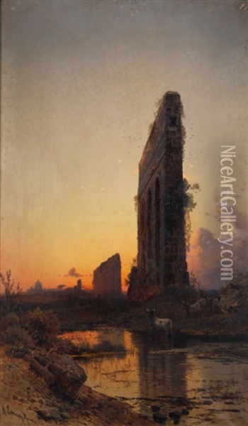 Landschaft Mit Ruinen Bei Abenddammerung Oil Painting - Hermann David Salomon Corrodi