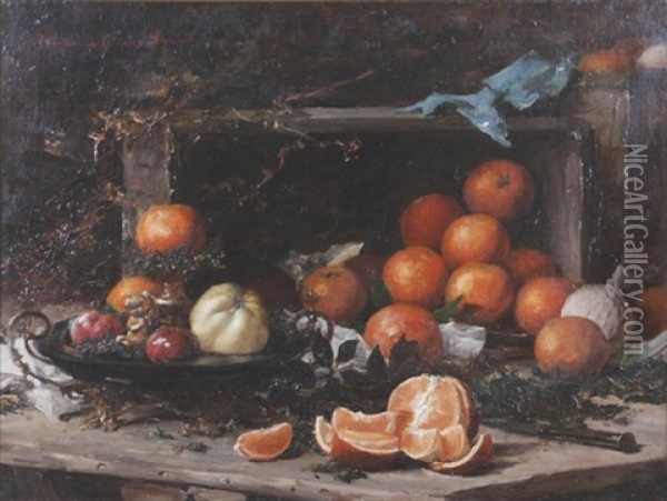 Still Life With Oranges Oil Painting - Therese De Champ-Renaud