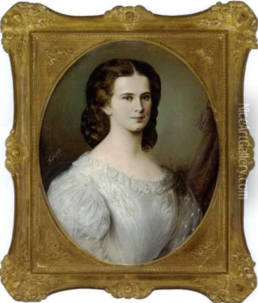 Portrait Der Kaiserin Elisabeth Von Osterreich Im Weissen Kleid Oil Painting - Friedrich Krepp