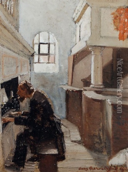 Der Dorforganist Oil Painting - Georg Richter-Loessnitz