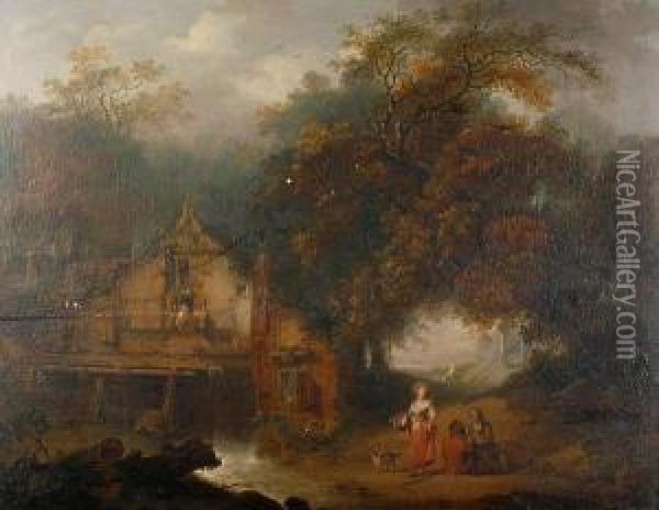 A Mill And Figures In A Wooded Landscape Oil Painting - George, of Chichester Smith