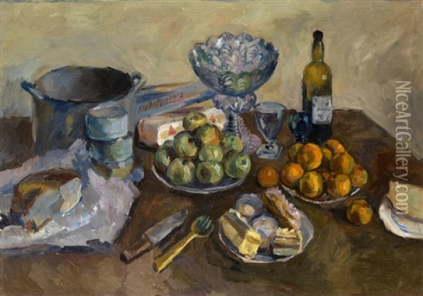 Still Life With Cakes And Fruit Oil Painting - Aristarkh Vasilevich Lentulov