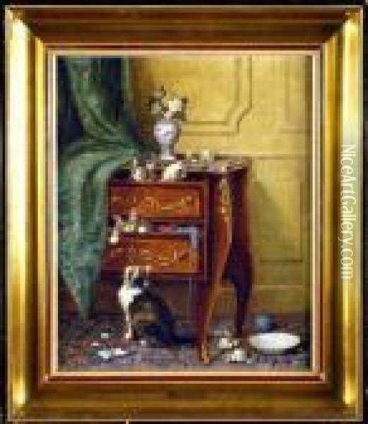 [chats A La Commode] Oil Painting - Jules Le Roy