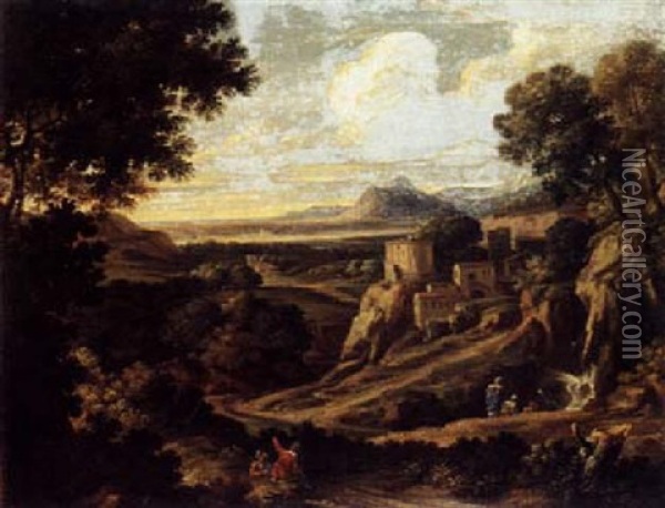 An Arcadian Landscape With Figures Oil Painting - Gaspard Dughet