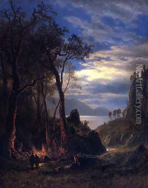 The Campfire Oil Painting - Albert Bierstadt