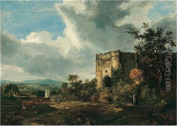 A View Of Carisbrook Castle, Isle Of Wight Oil Painting - Patrick, Peter Nasmyth