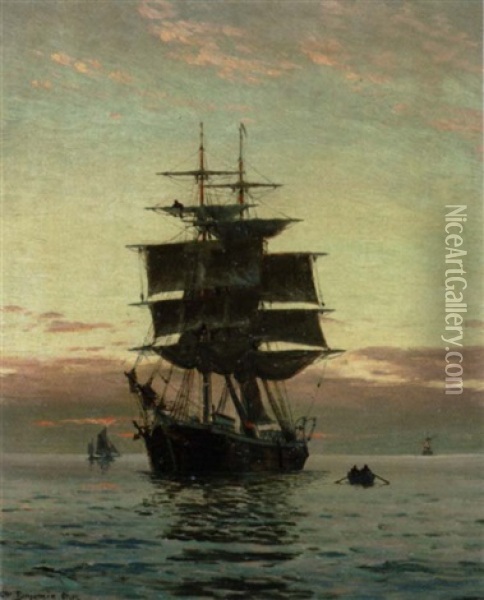 Tomaster Og Smabade Pa Havet Ved Solnedgangstide Oil Painting - Christian Benjamin Olsen