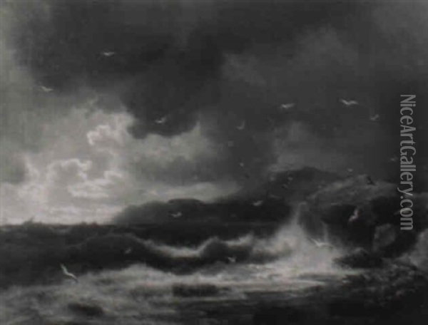 Sturmische Felsenkuste Oil Painting - Oswald Achenbach