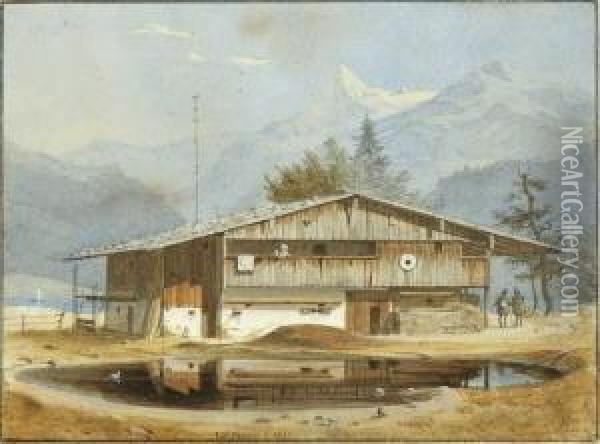 Bauernhaus In
 Gebirgslandschaft. Oil Painting - Carl Friedrich H. Werner