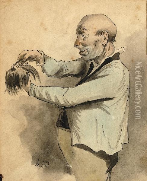 La Coiffeure De La Parruque Oil Painting - Honore Daumier