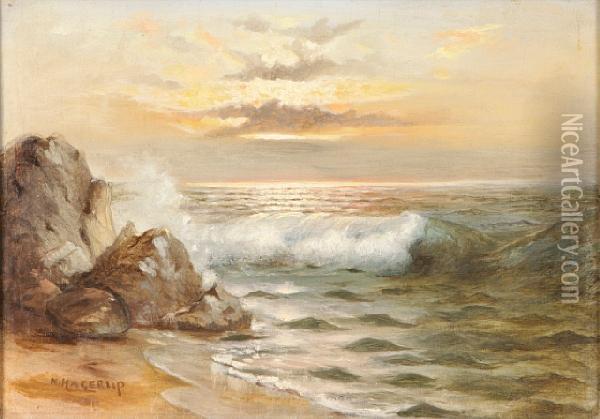 Waves Crashing Against Rocks Oil Painting - Nels Hagerup