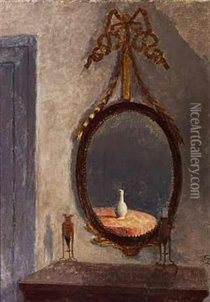 Interior Fra Liselund Med Et Liselundspejl. I Spejlet Ses En Lille Kinesisk Vase Oil Painting - Peter Vilhelm Ilsted