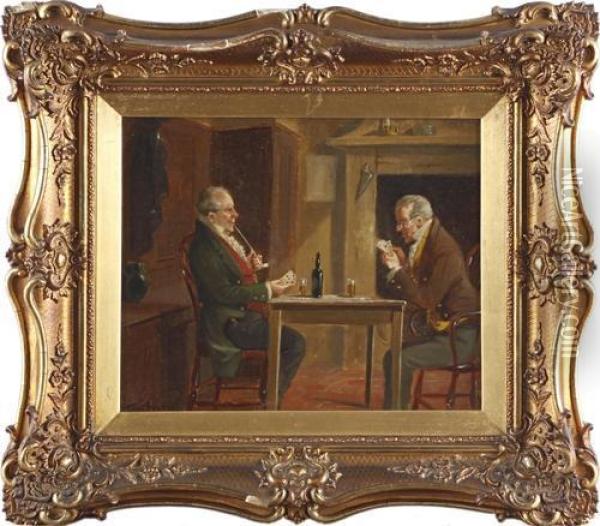 Two Gentelmen In An Interior, And Another Similar Oil Painting - Alexander Austen
