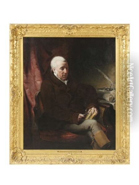 Portrait Of Sir Walter Spencer-stanhope (1749-1822), Seated At A Table Holding A Book Oil Painting - William Hilton the Younger