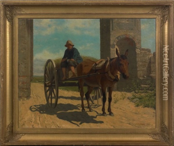 Boy On A Donkey Cart Oil Painting - John Whetten Ehninger