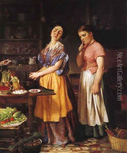The Young Wife: First Stew Oil Painting - Lilly Martin Spencer