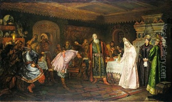 The Proposal Oil Painting - Feodor Feodorovich Bukholts