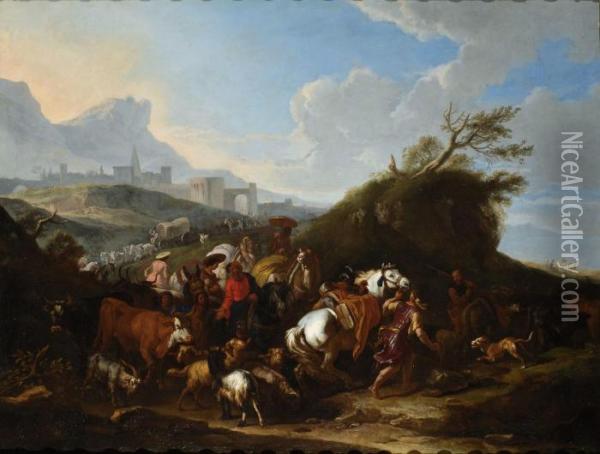 Carovana Con Animali Oil Painting - Pieter van Bloemen