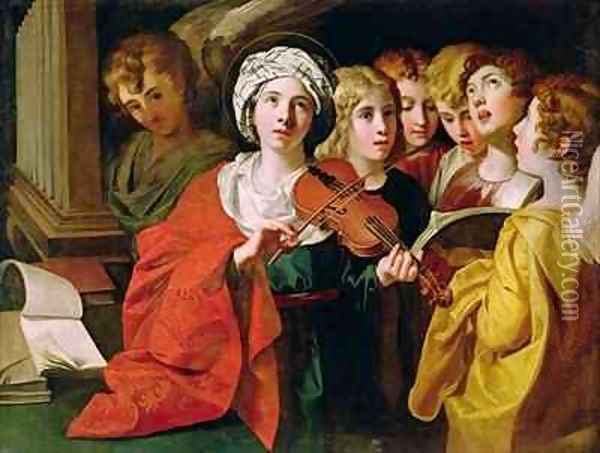 St Cecilia with a Choir Oil Painting - Domenico Zampieri (Domenichino)