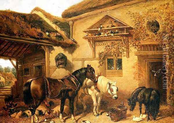 Cottage Door and Farmstead, 1843 Oil Painting - John Frederick Herring Snr