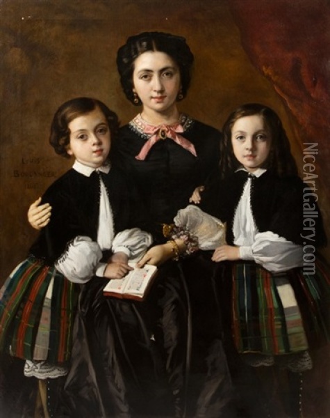 Portrait De Madame De Rosa Grenier De Cassagnac Et Ses Fils, Albert Et Georges Oil Painting - Louis Boulanger