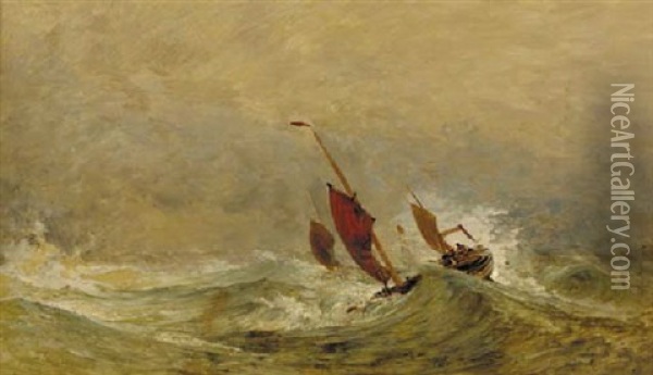 Boulogne, Boats In A Gale Oil Painting - Edward Duncan