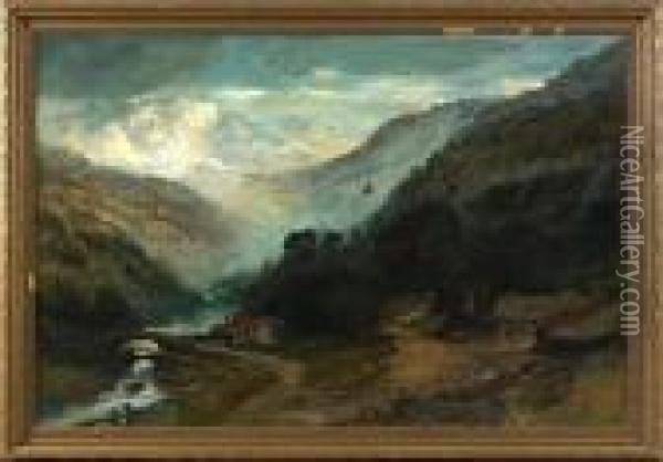 Mountainous Landscape With River Oil Painting - Christopher H. Shearer