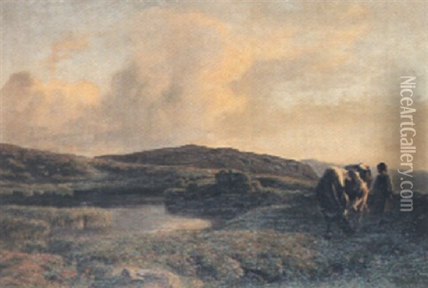 Madchen Mit Kuh Auf Hochebene Oil Painting - Albert Lugardon