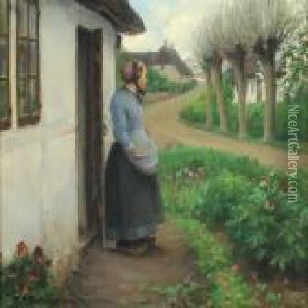 Woman In Herflowering Garden Oil Painting - Hans Anderson Brendekilde