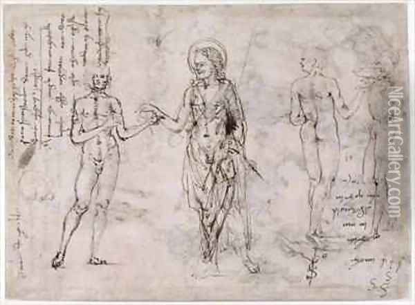 Sheet of studies with standing men St John the Baptist Oil Painting - Francesco di Simone da Fiesole Ferrucci