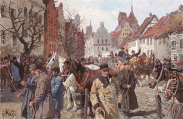 Pferdemarkt Oil Painting - Georg Karl Koch