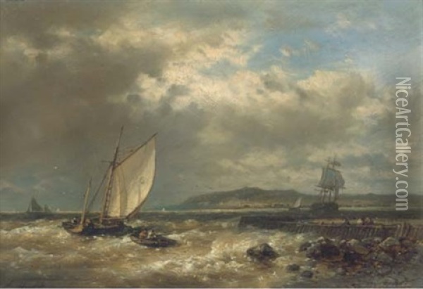 Rowing Out In A Stiff Breeze Oil Painting - Abraham Hulk the Elder