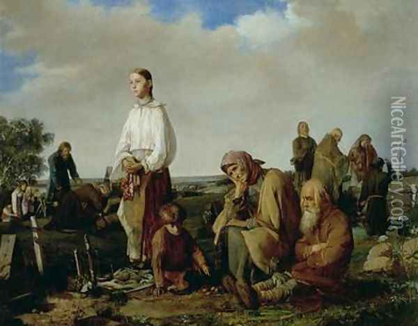 The Wake at the Cemetery Oil Painting - Aleksei Ivanovich Korzukhin