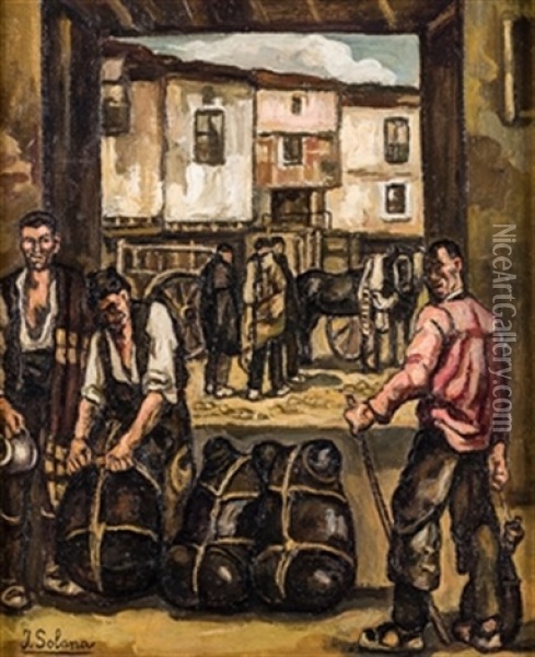 Cargadores De Vino Oil Painting - Jose Gutierrez Solana
