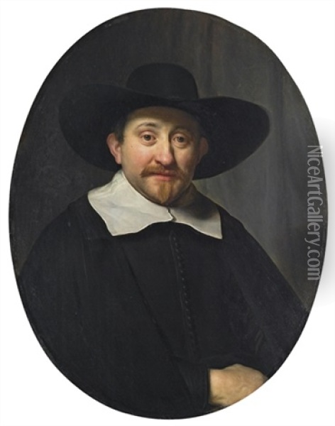 Portrait Of A Man In A Broad-brimmed Hat Oil Painting - Govaert Flinck