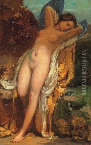 Young Girl's Nude Oil Painting - Karoly Lotz
