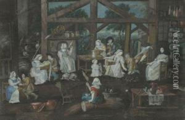 Scene D'interieur. Oil Painting - Friedrich The Elder Brentel