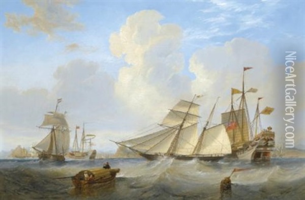 A British Opium Schooner And Other Shipping Off Hong Kong Oil Painting - John Wilson Carmichael