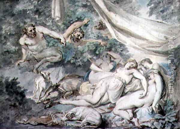 Nymphs Surprised by Satyrs Oil Painting - Giovanni Battista Cipriani