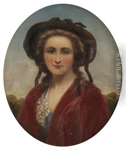 Portrait D'une Fille Devant Un Paysage Oil Painting - Fanny (Fanny Corr) Geefs