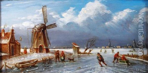 Winter Landscape Scene Oil Painting - Louis Pierre Verwee