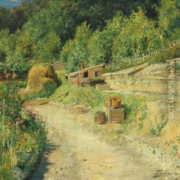 Garden View From Lausanne Oil Painting - Carl Schlichting-Carlsen