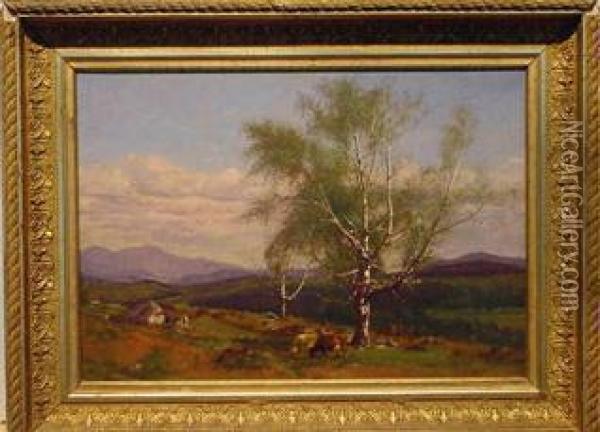 Cows Grazing In A Valley Oil Painting - James McDougal Hart