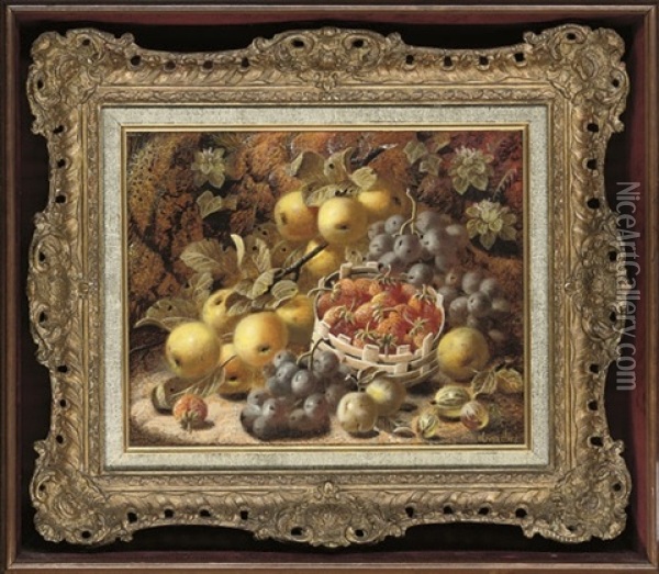 Greengages, Grapes, Strawberries And Gooseberries On A Mossy Bank Oil Painting - Oliver Clare