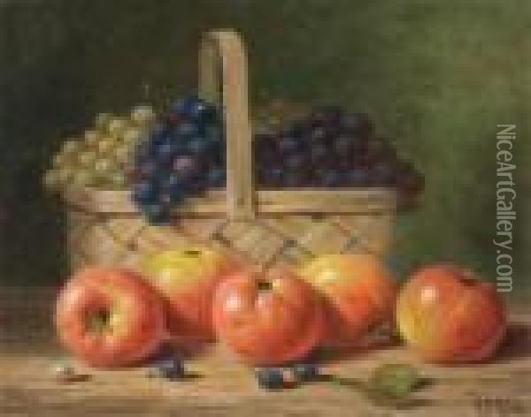 Basket Of Grapes With Apples Oil Painting - Albert F. King