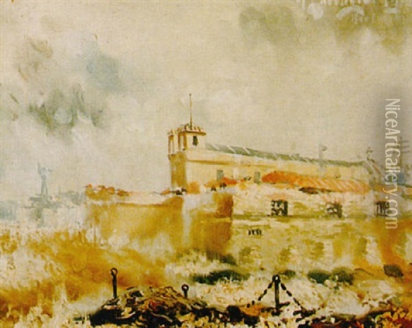 El Templo Ingles Oil Painting - Manuel Larravide