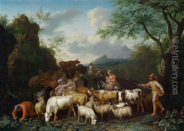 Hirten Tranken Ihre Herde Oil Painting - Jan van Gool