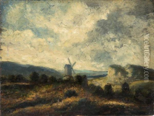 Effet De Lumiere Dans Un Paysage Au Moulin Oil Painting - Karl Pierre Daubigny